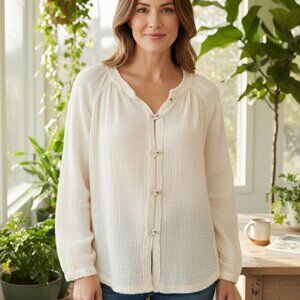 Free People Blouse We The Free White Boho Button Front Top Womens Size XS